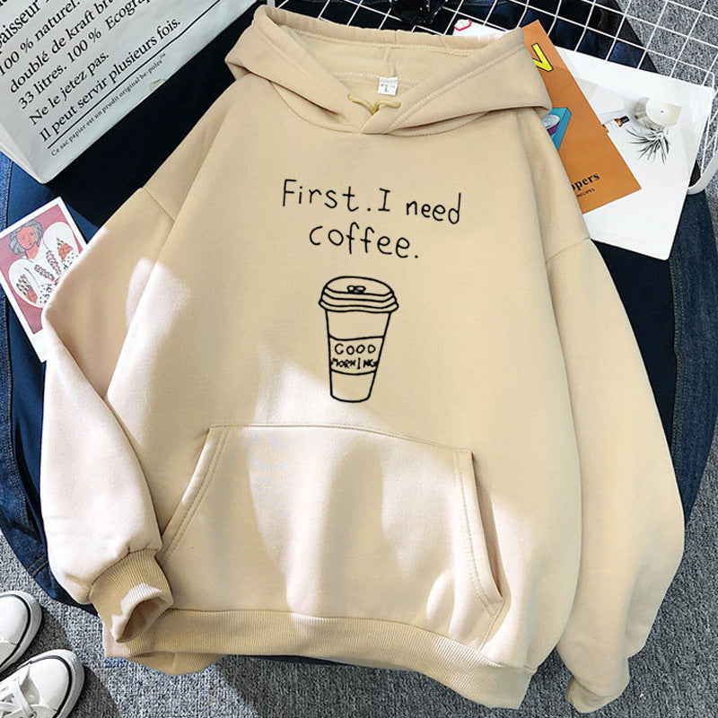 Women’s Oversized Coffee Print Hoodie – cozy fleece comfort, casual everyday wear