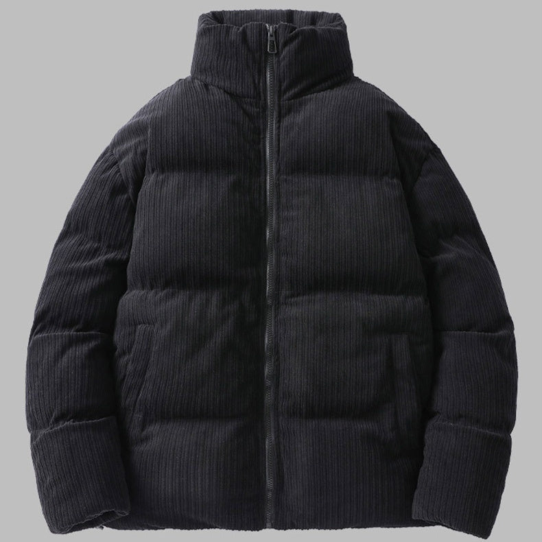 Insulated Corduroy Men’s Coat – stand collar, boxy loose fit, soft cotton warmth