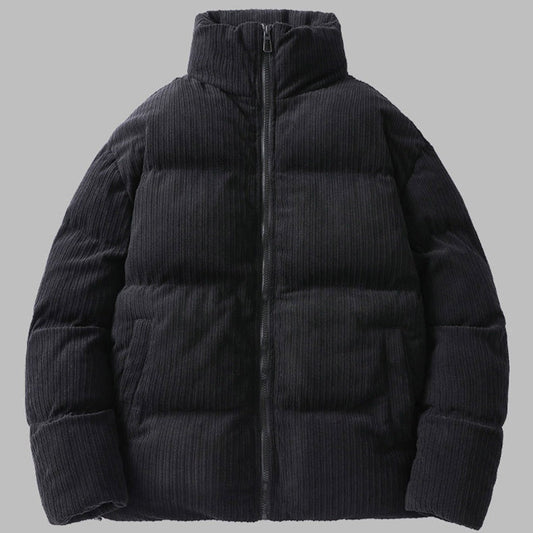 Insulated Corduroy Men’s Coat – stand collar, boxy loose fit, soft cotton warmth