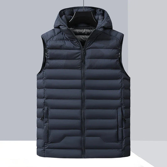 Hooded Quilted Men’s Vest – cotton-poly blend for soft winter protection