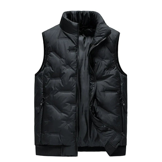 Mandarin Collar Puffer Vest – quilted cotton warmth, classic winter design