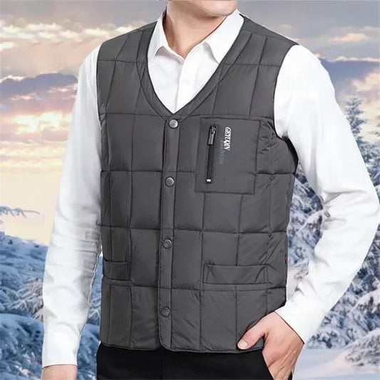 Lightweight V-Neck Down Vest – polyester quilted finish, perfect for layering