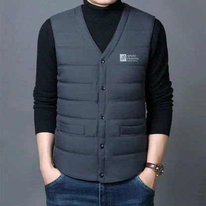 V-Neck Quilted Cotton Vest – soft, warm men’s down style for chilly days