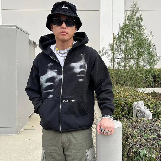 Unisex Zip-Up Oversized Hoodie – boxy silhouette, full front zip, breathable cotton